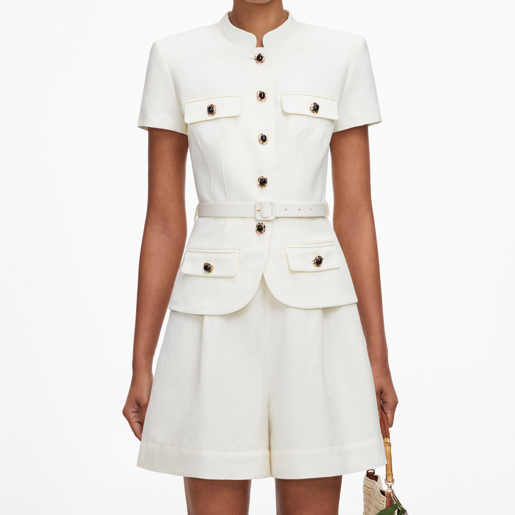 Cream Linen Blend Peplum Playsuit