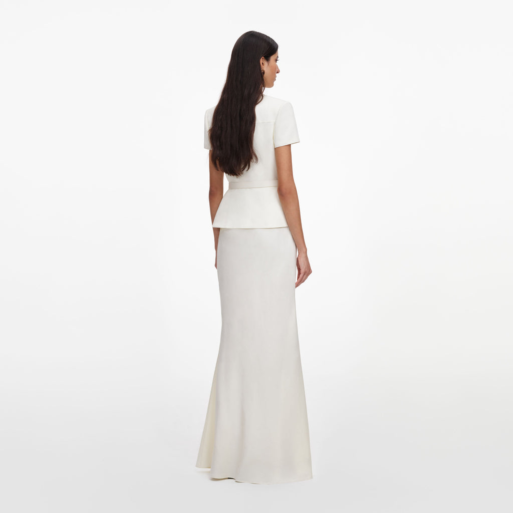 Cream Linen Blend Peplum Maxi Dress