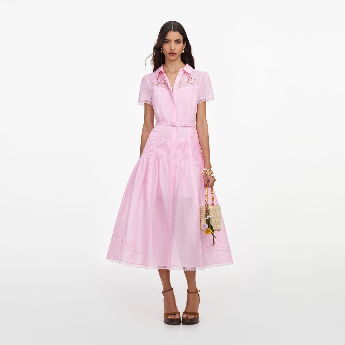 Pink Embroidered Midi Dress