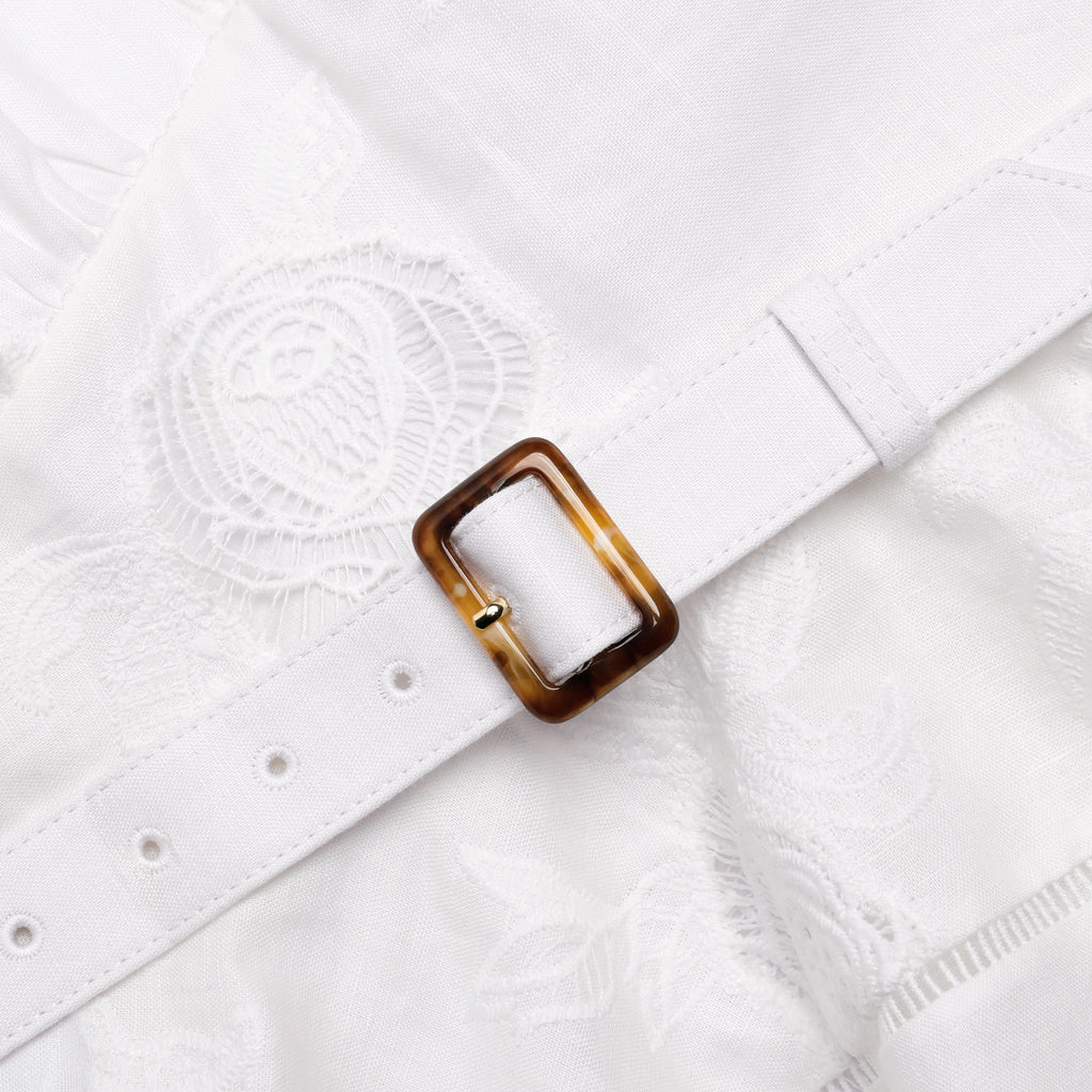 White Linen Blend Peplum Mini Dress