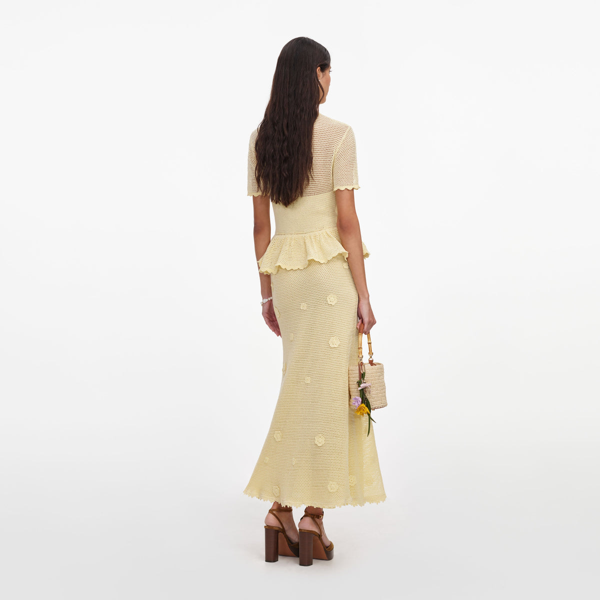 Yellow Floral Crochet Midi Dress