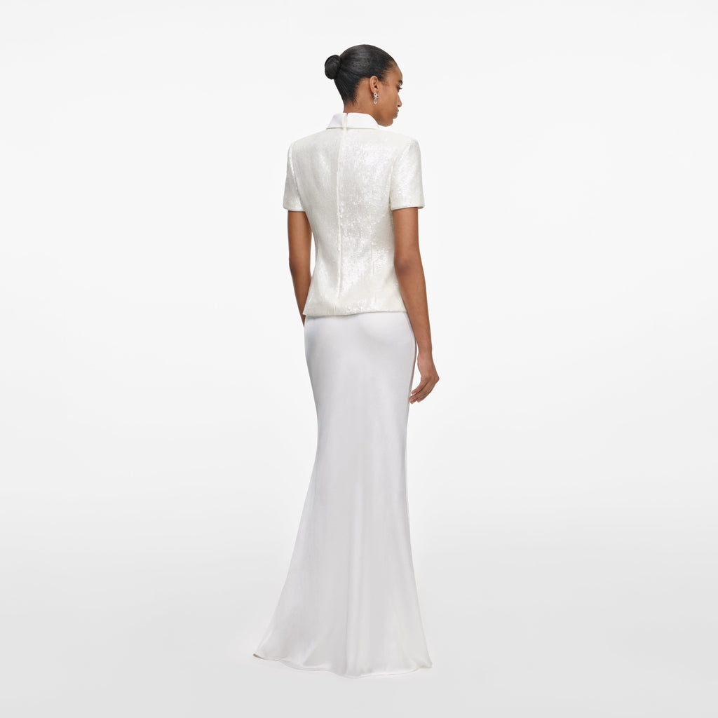 White Sequin Tailored Maxi Dress