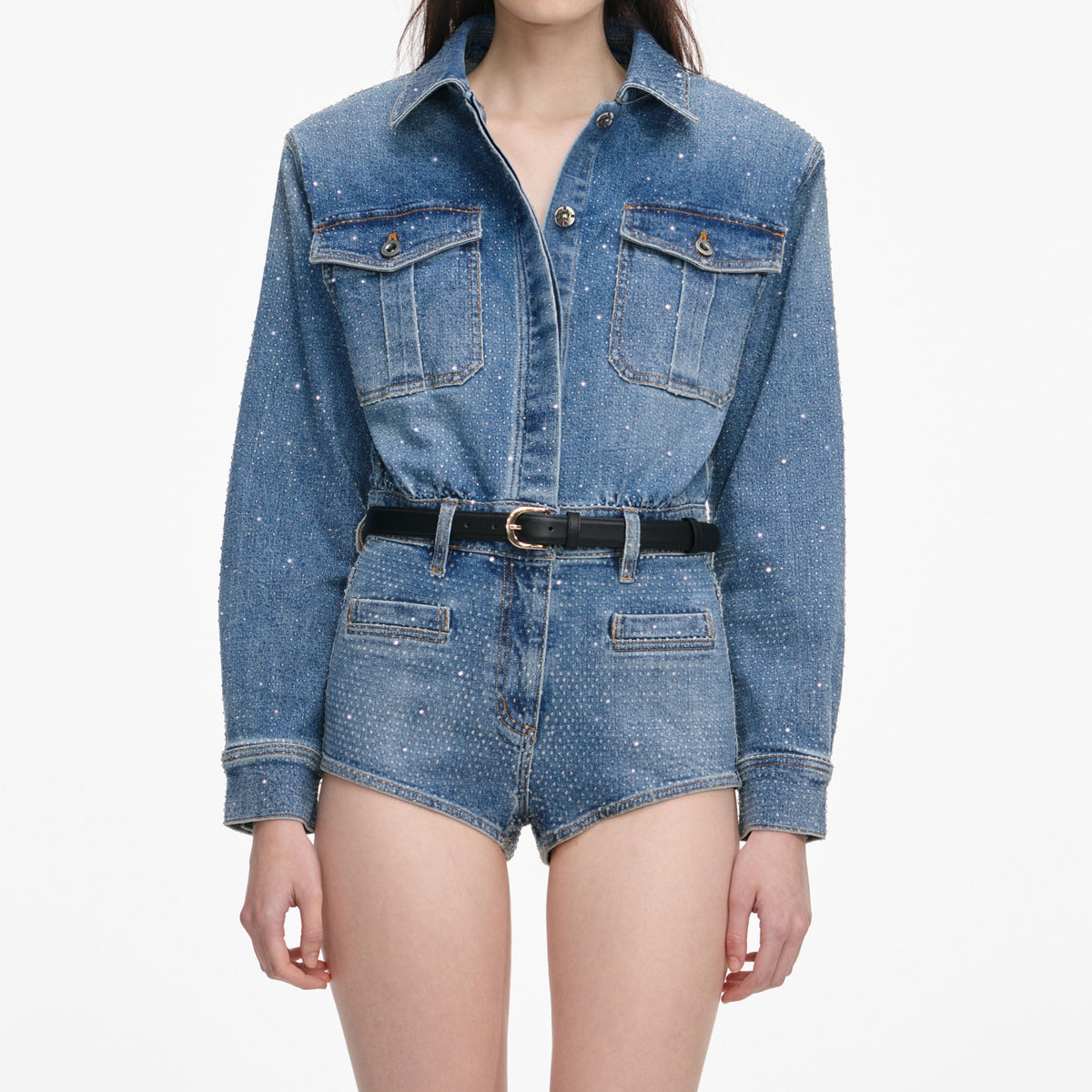 Rhinestone Denim Playsuit