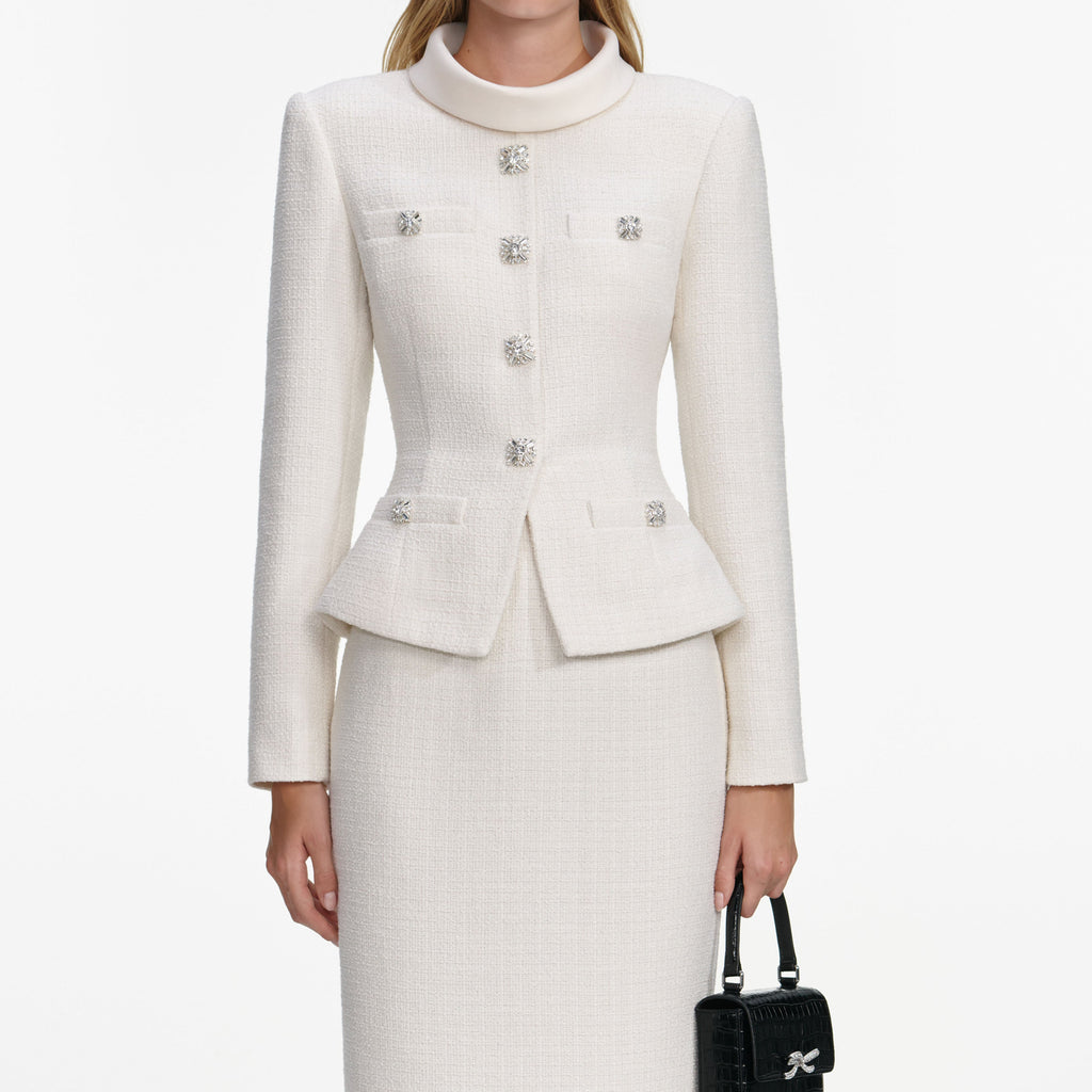 Cream Boucle Tailored Midi Dress