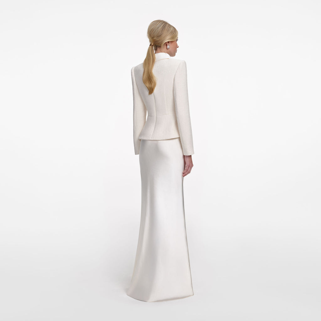 Cream Boucle Collared Maxi Dress