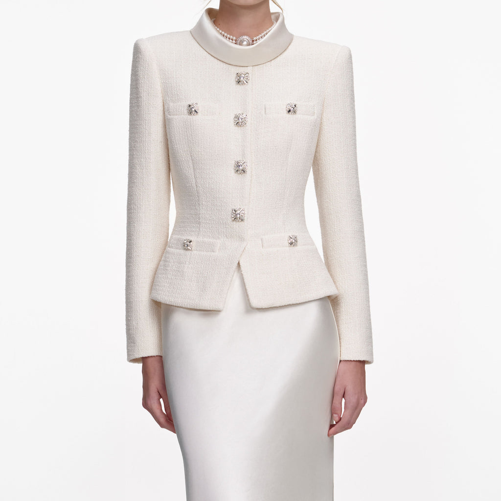 Cream Boucle Collared Maxi Dress