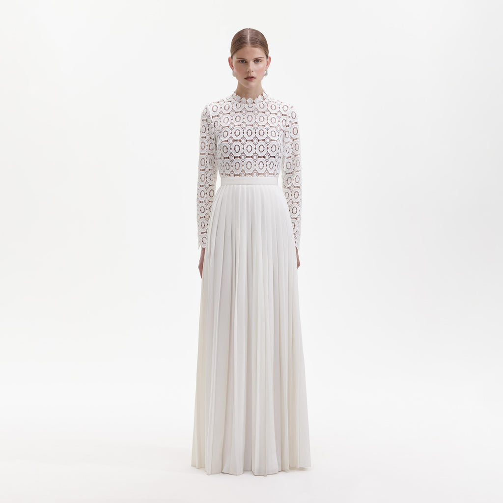 Pleated Crochet Floral Maxi Dress