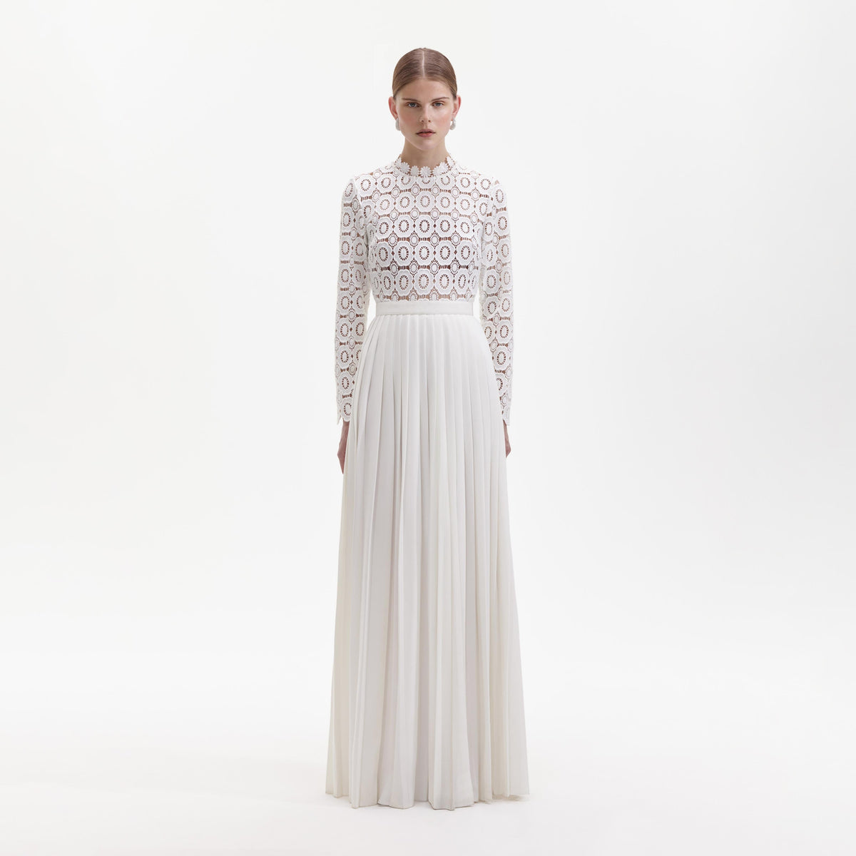 Pleated Crochet Floral Maxi Dress