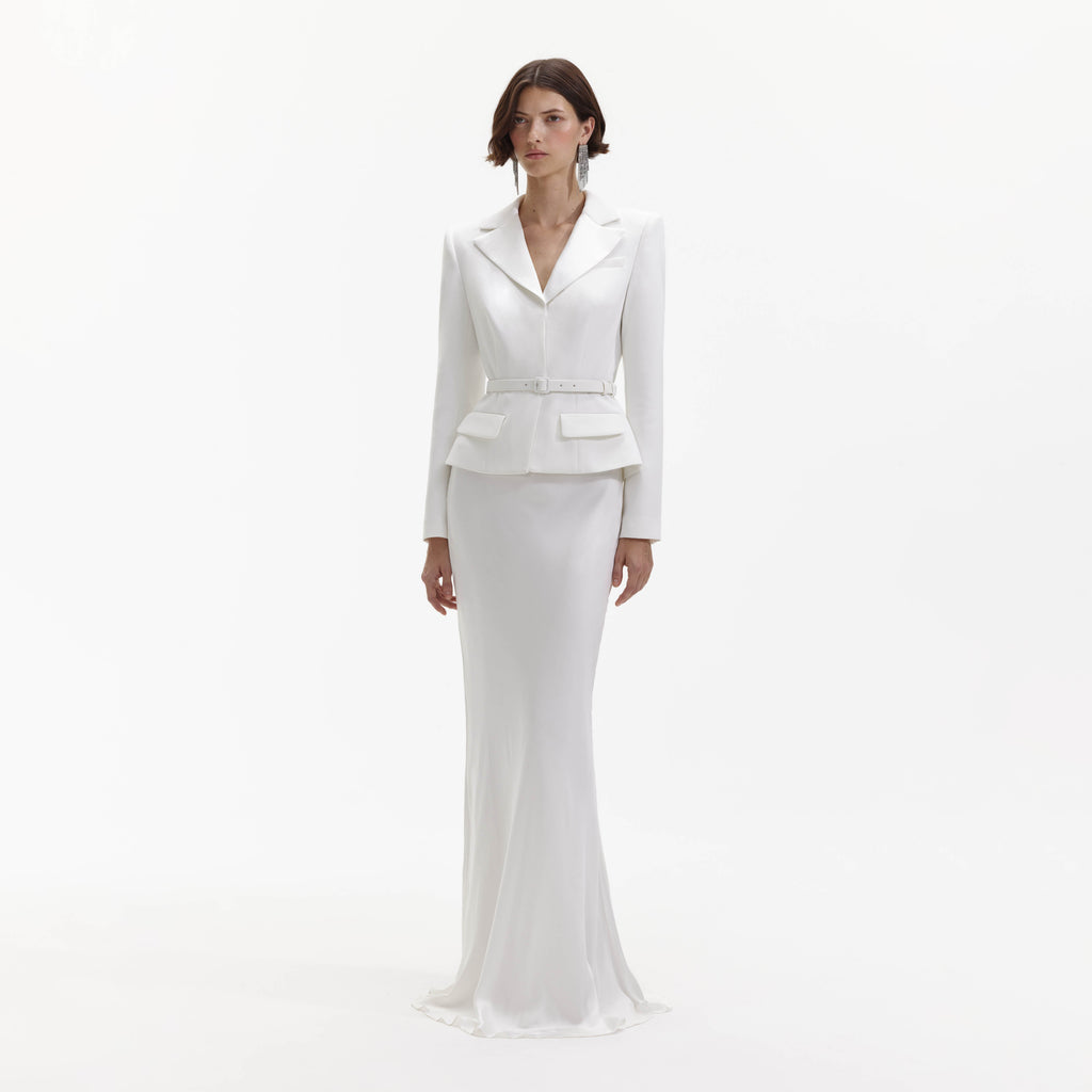 White Crepe Tailored Maxi Dress