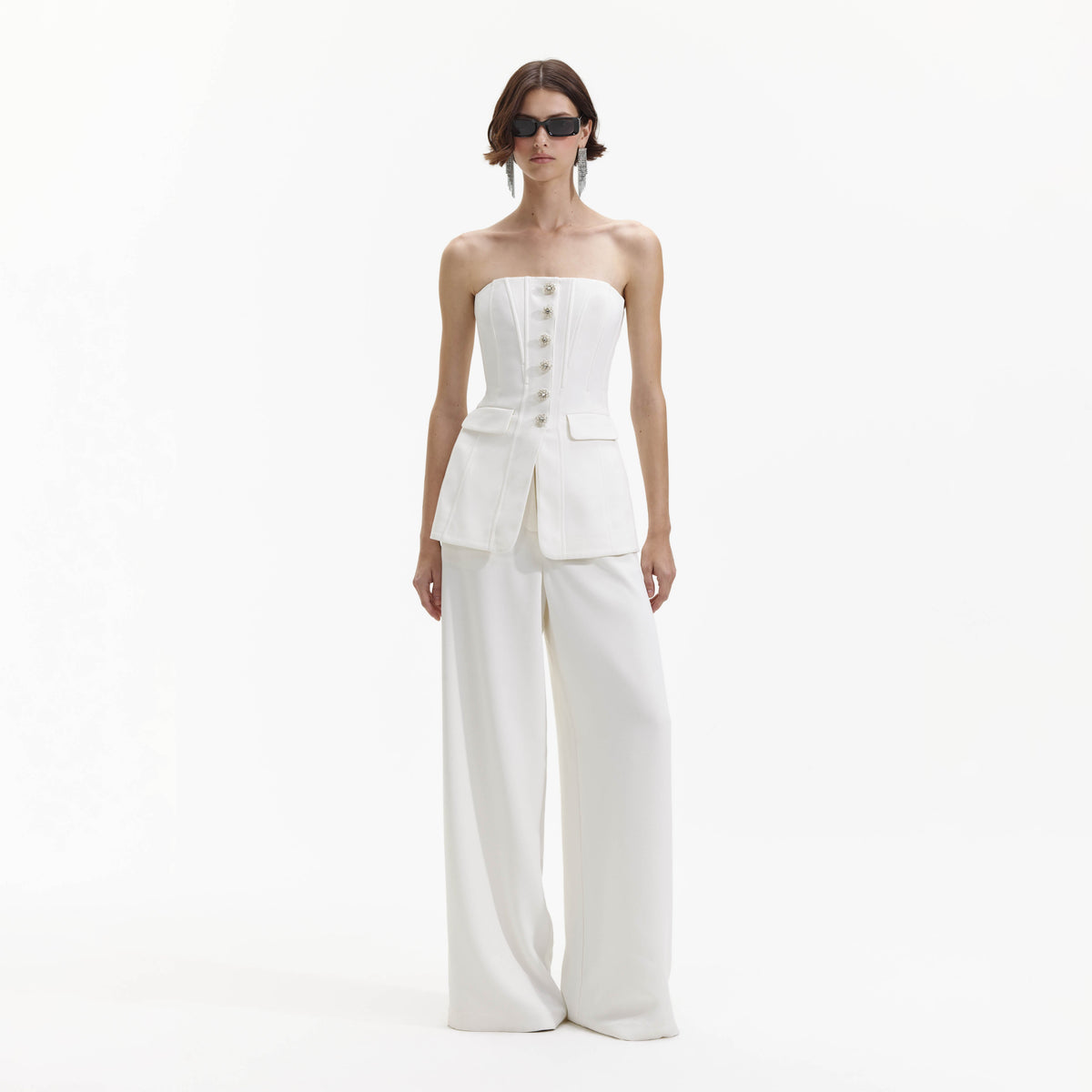 White Bandeau Crepe Jumpsuit