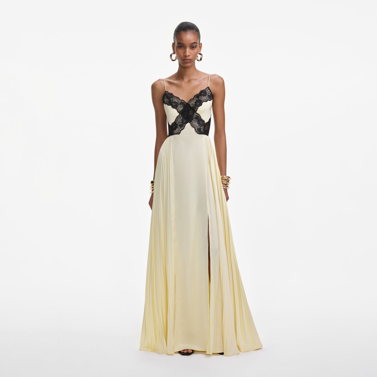 Yellow Satin Lace Maxi Dress