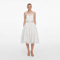 White Cotton Lace Trim Midi Dress