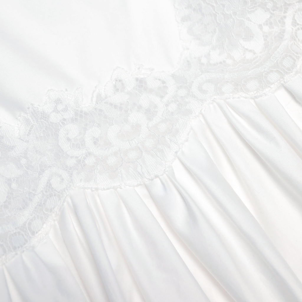 White Cotton Lace Trim Midi Dress