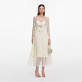 Cream Chiffon Lace Midi Dress