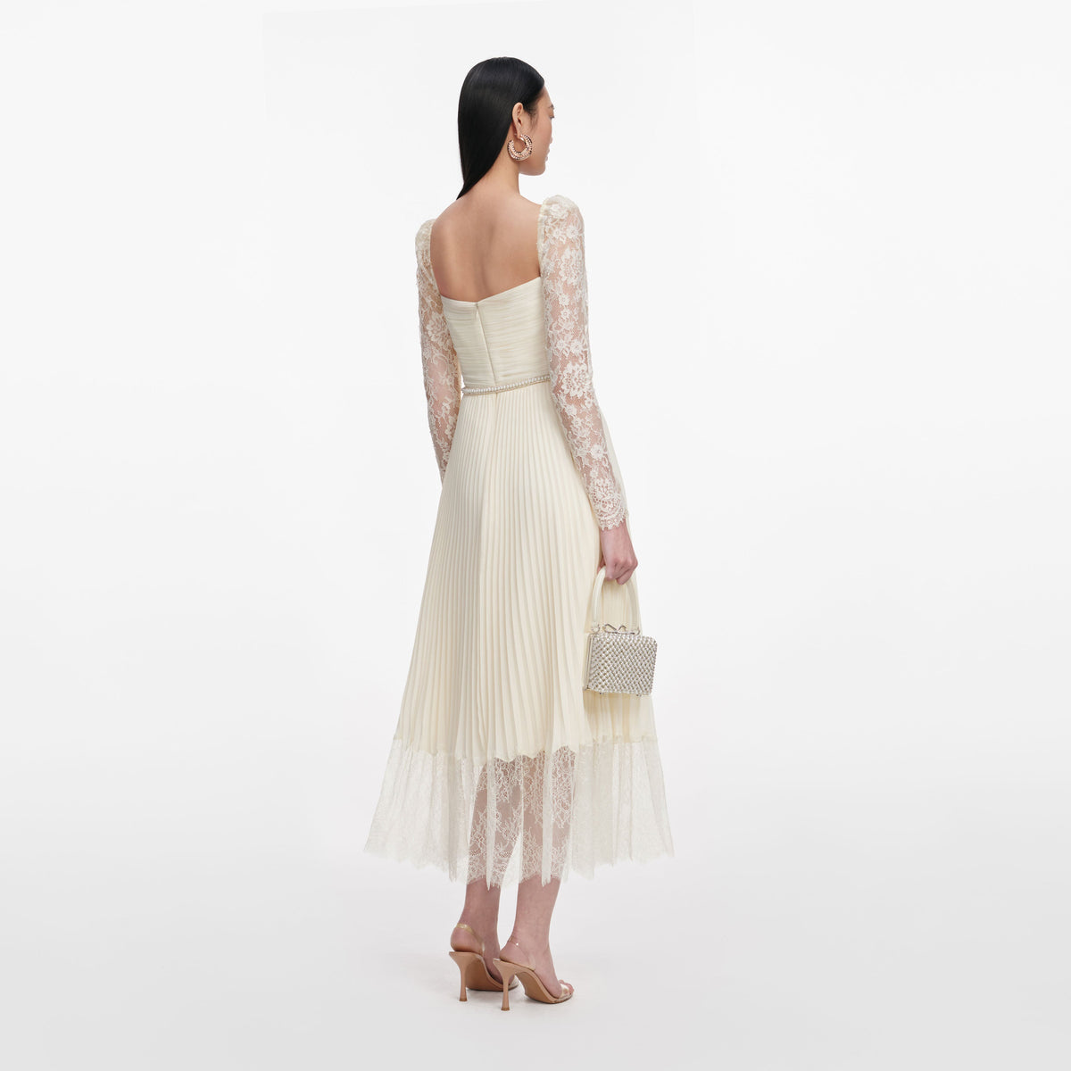 Cream Chiffon Lace Midi Dress