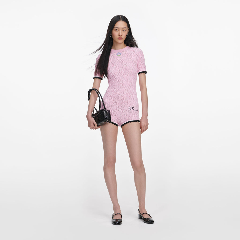 Pink Pointelle Knit Playsuit