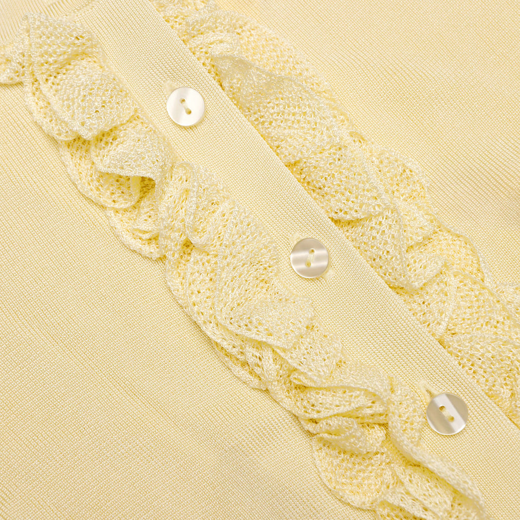 Yellow Viscose Knit Ruffle Midi Dress