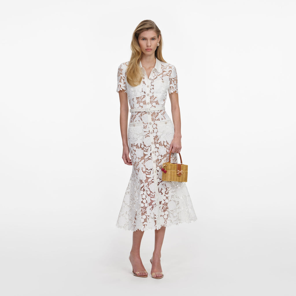 White Lace Collared Midi Dress