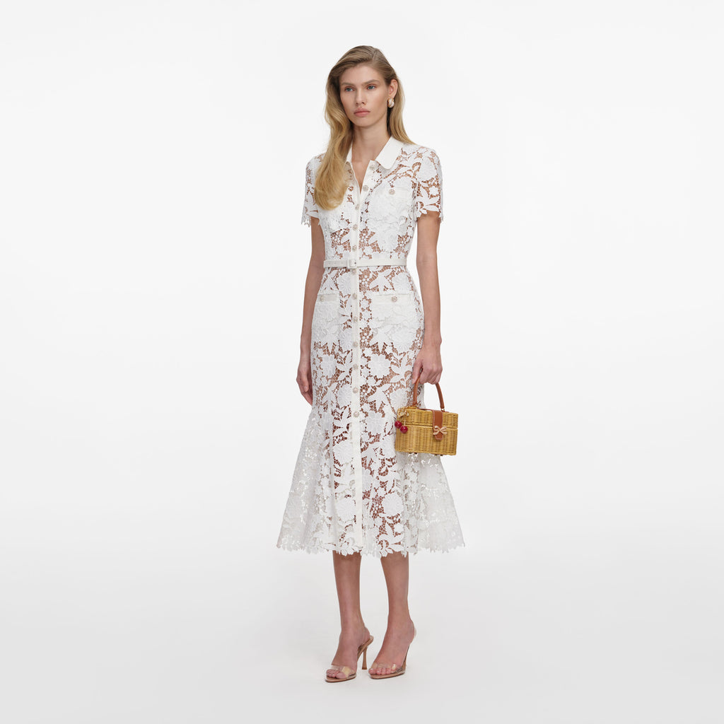 White Lace Collared Midi Dress