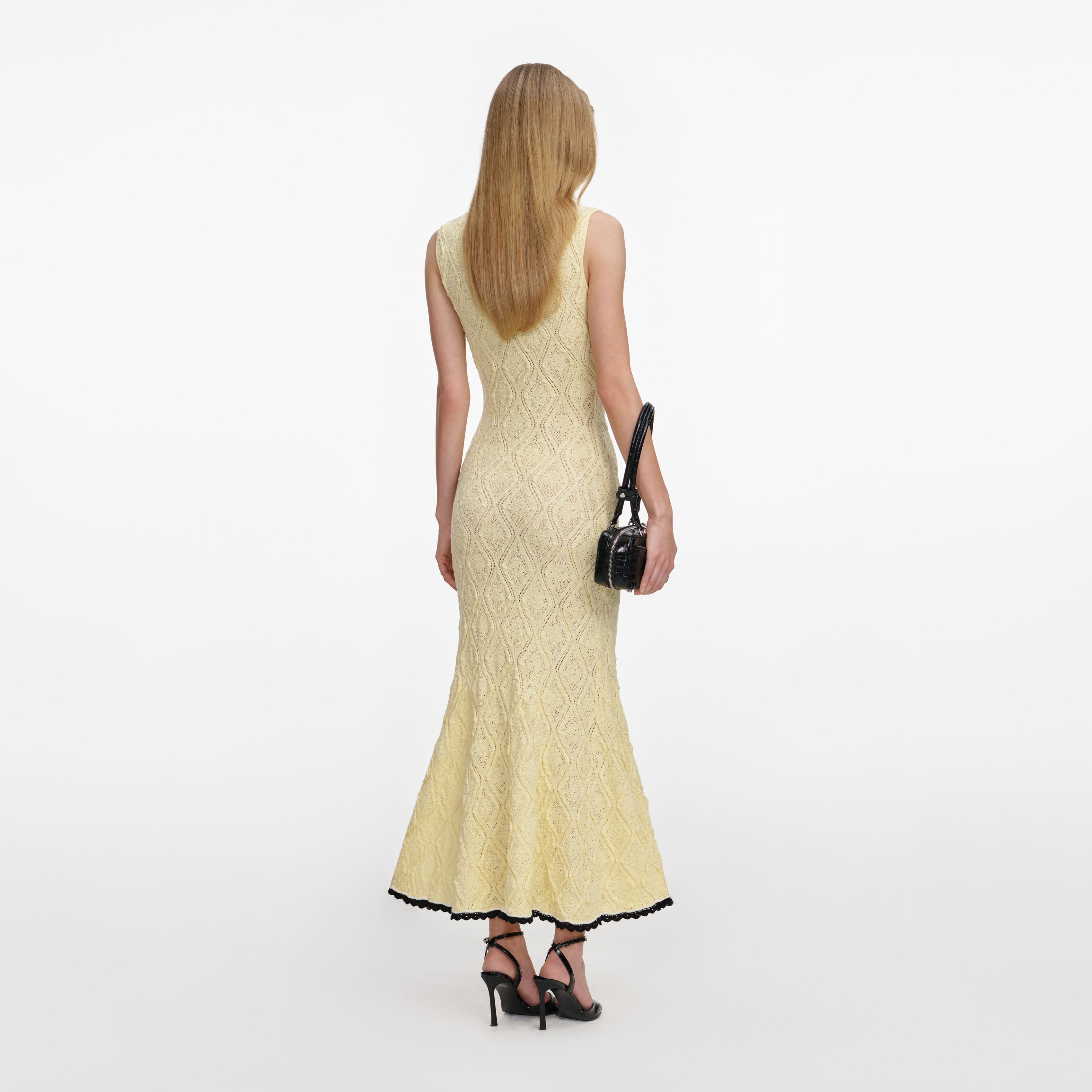 Yellow Pointelle Knit Midi Dress