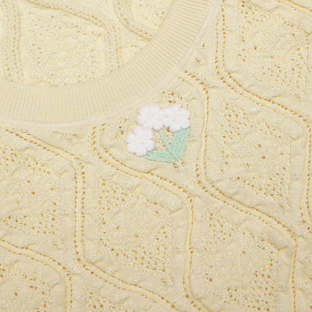 Yellow Pointelle Knit Midi Dress