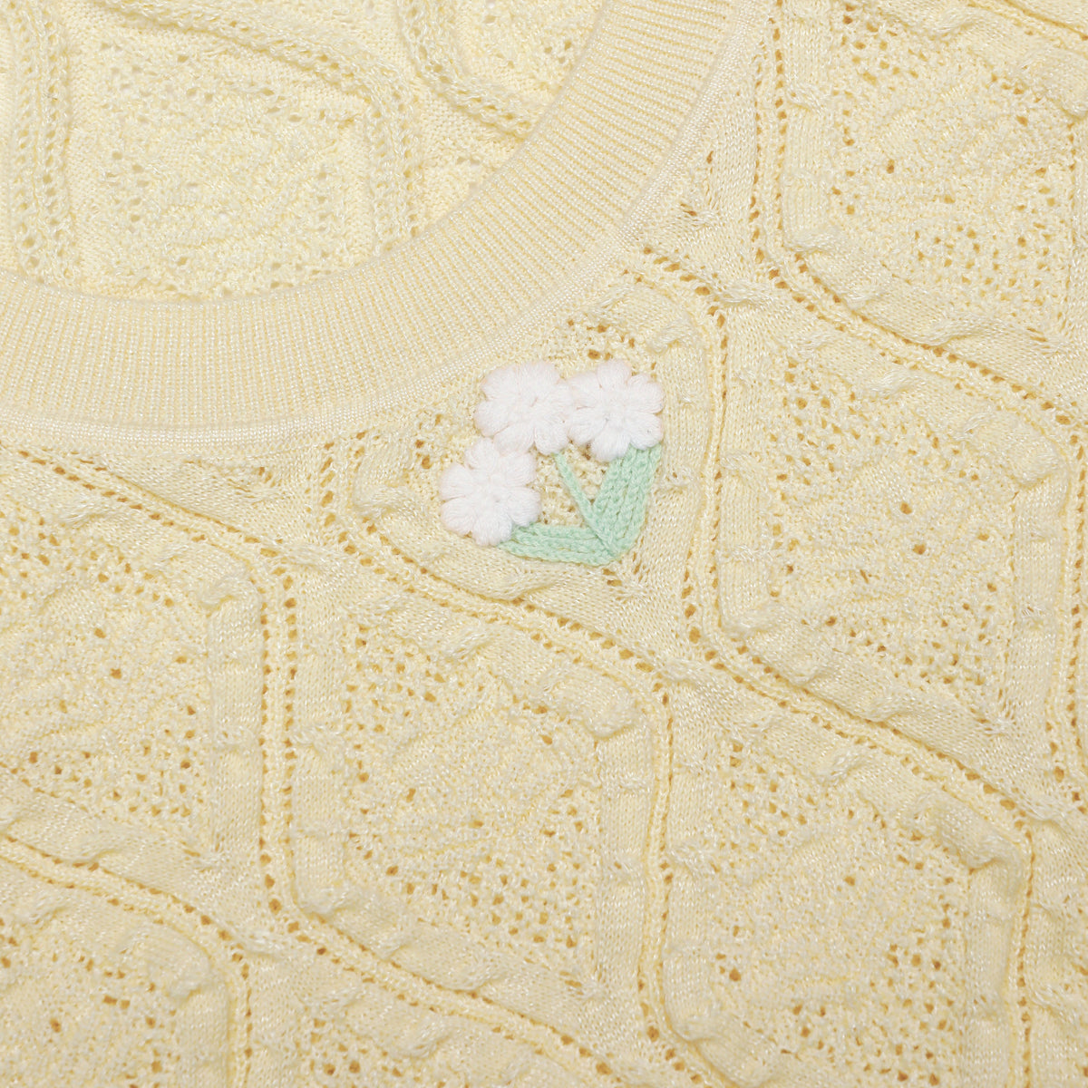 Yellow Pointelle Knit Midi Dress