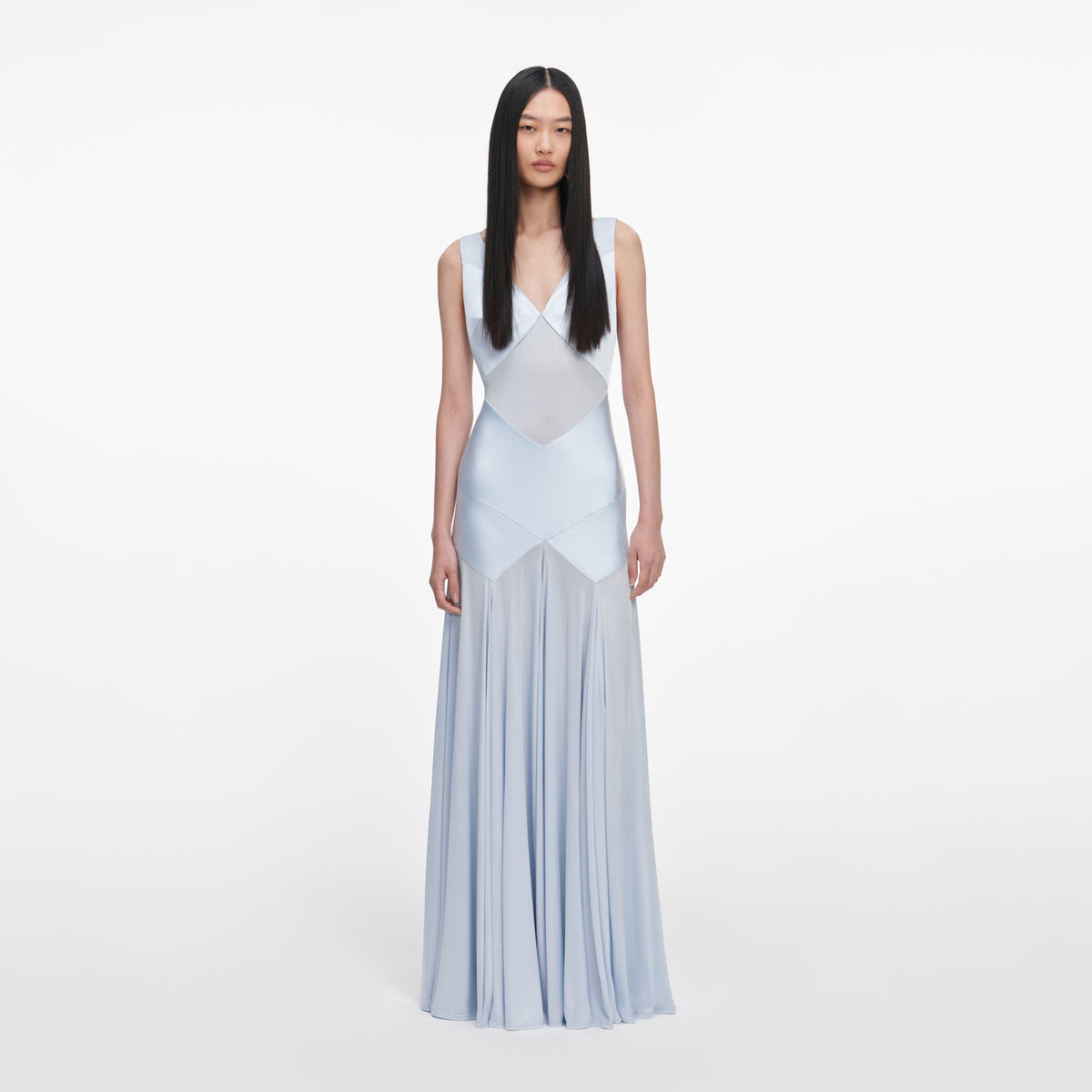 Blue Satin Jersey Maxi Dress