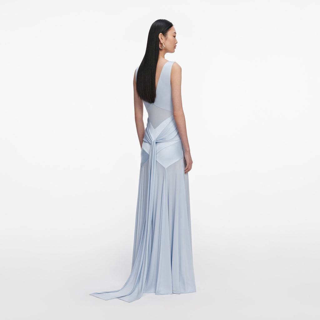 Blue Satin Jersey Maxi Dress