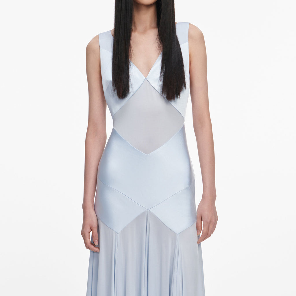 Blue Satin Jersey Maxi Dress