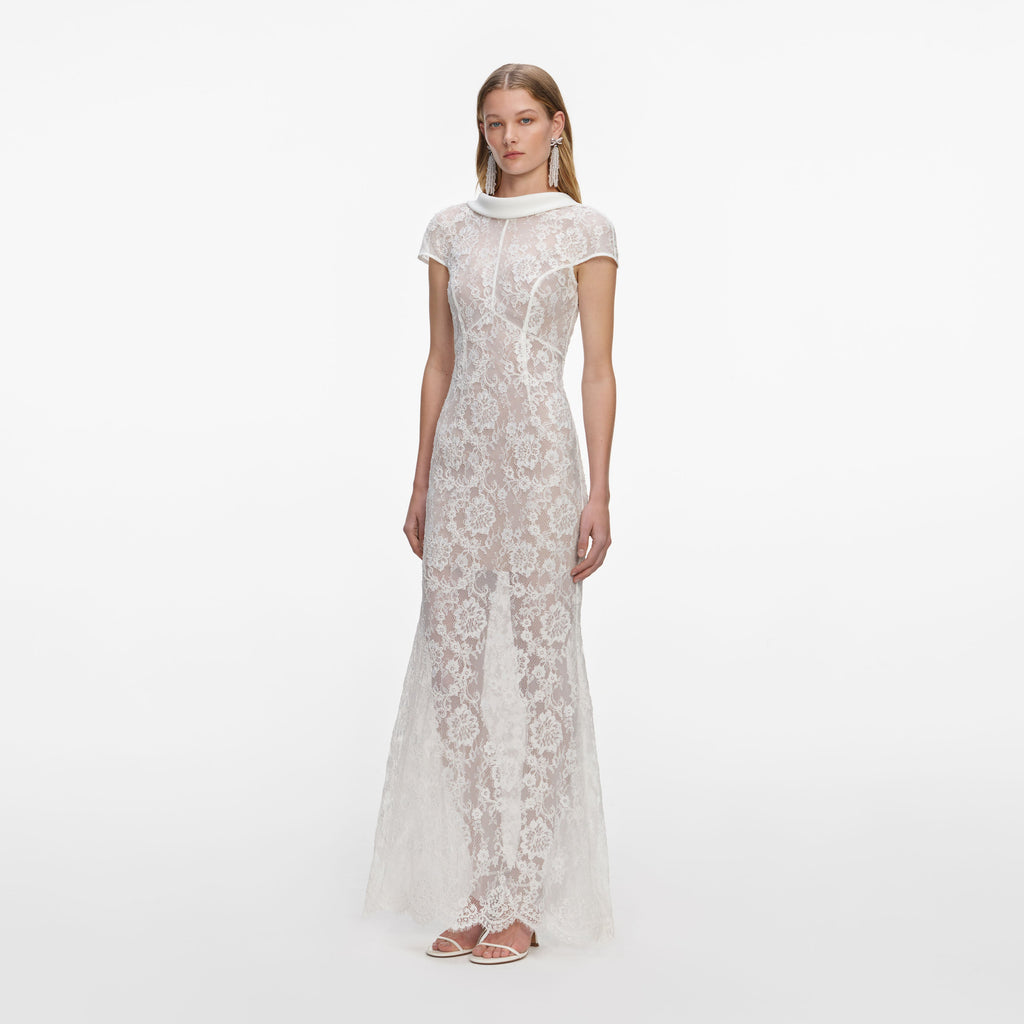 White Lace Scoop Back Maxi Dress