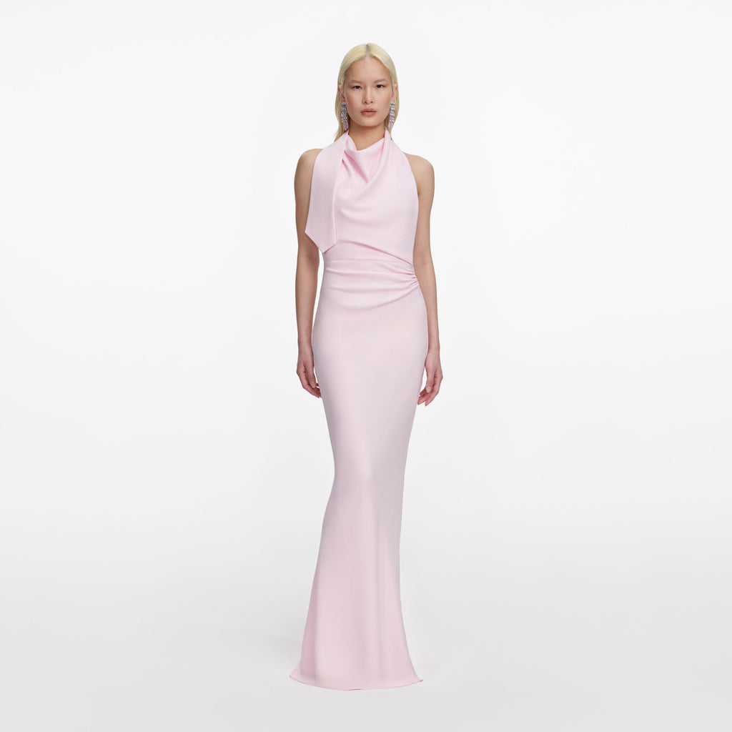 Pink Crepe Halter Neck Maxi Dress