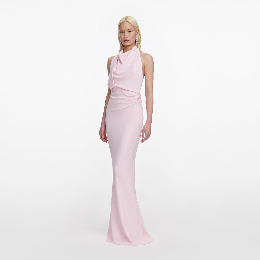 Pink Crepe Halter Neck Maxi Dress