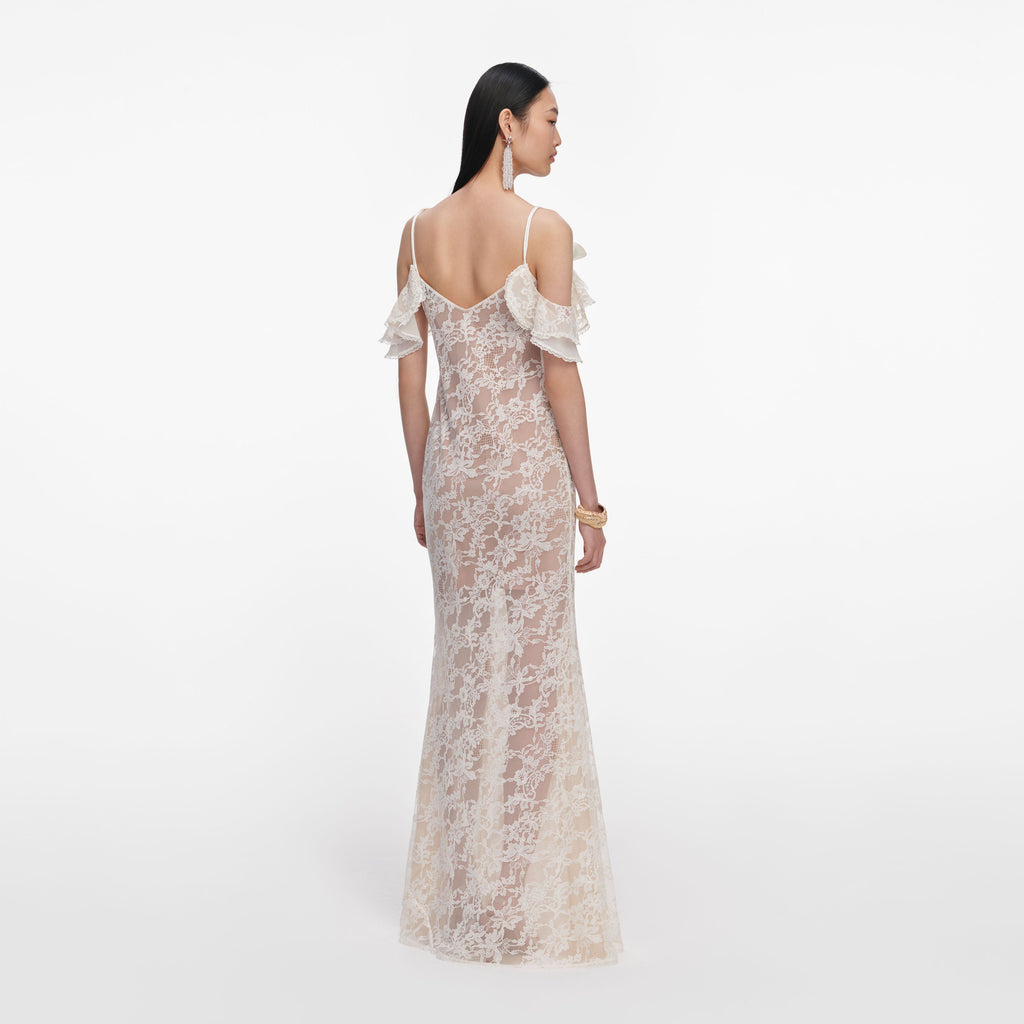 Cream Lace Flower Maxi Dress