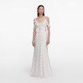 Cream Satin Striped Maxi Dress