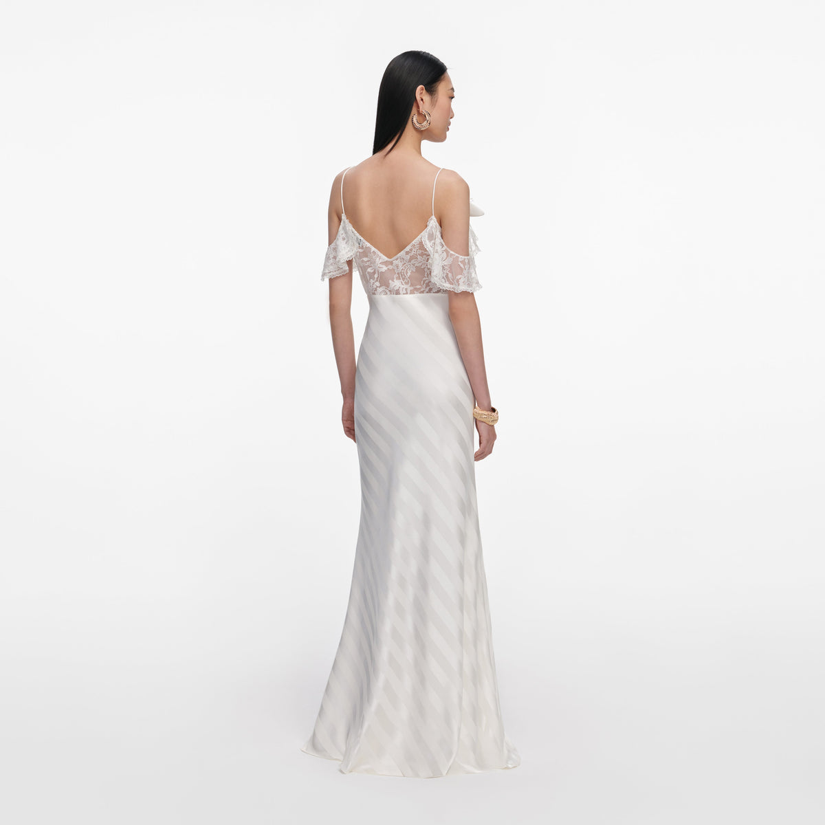 Cream Satin Striped Maxi Dress