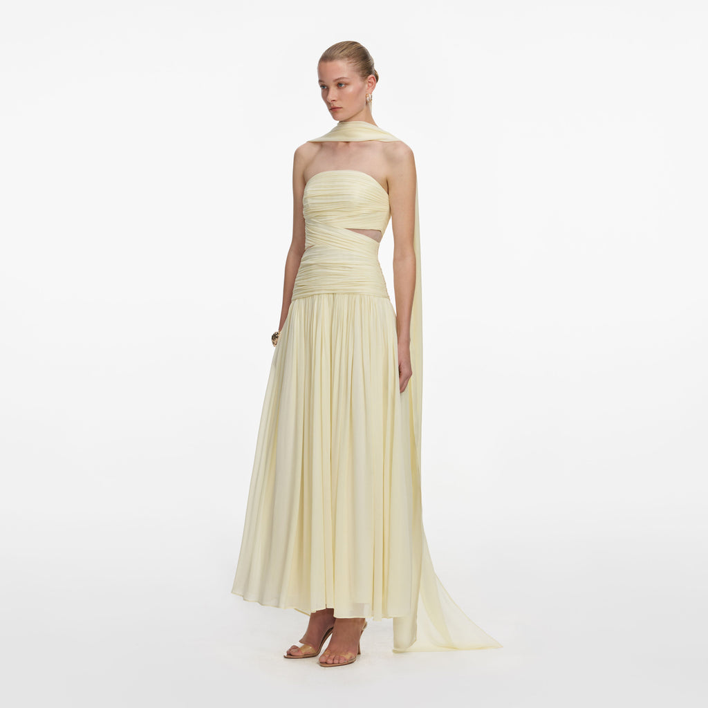 Yellow Georgette Scarf Midi Dress