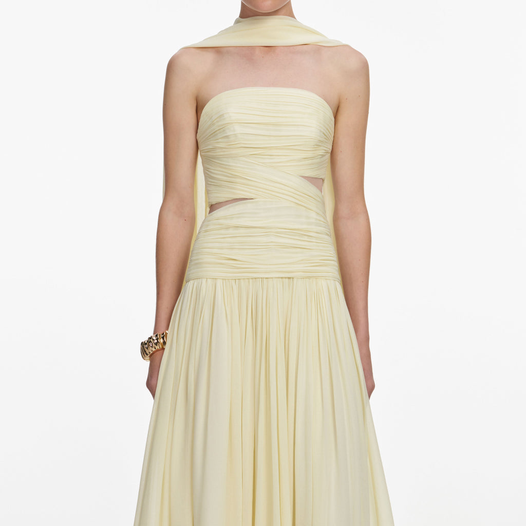 Yellow Georgette Scarf Midi Dress