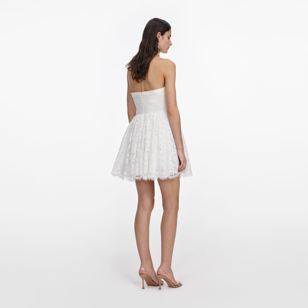 White Lace Bow Mini Dress