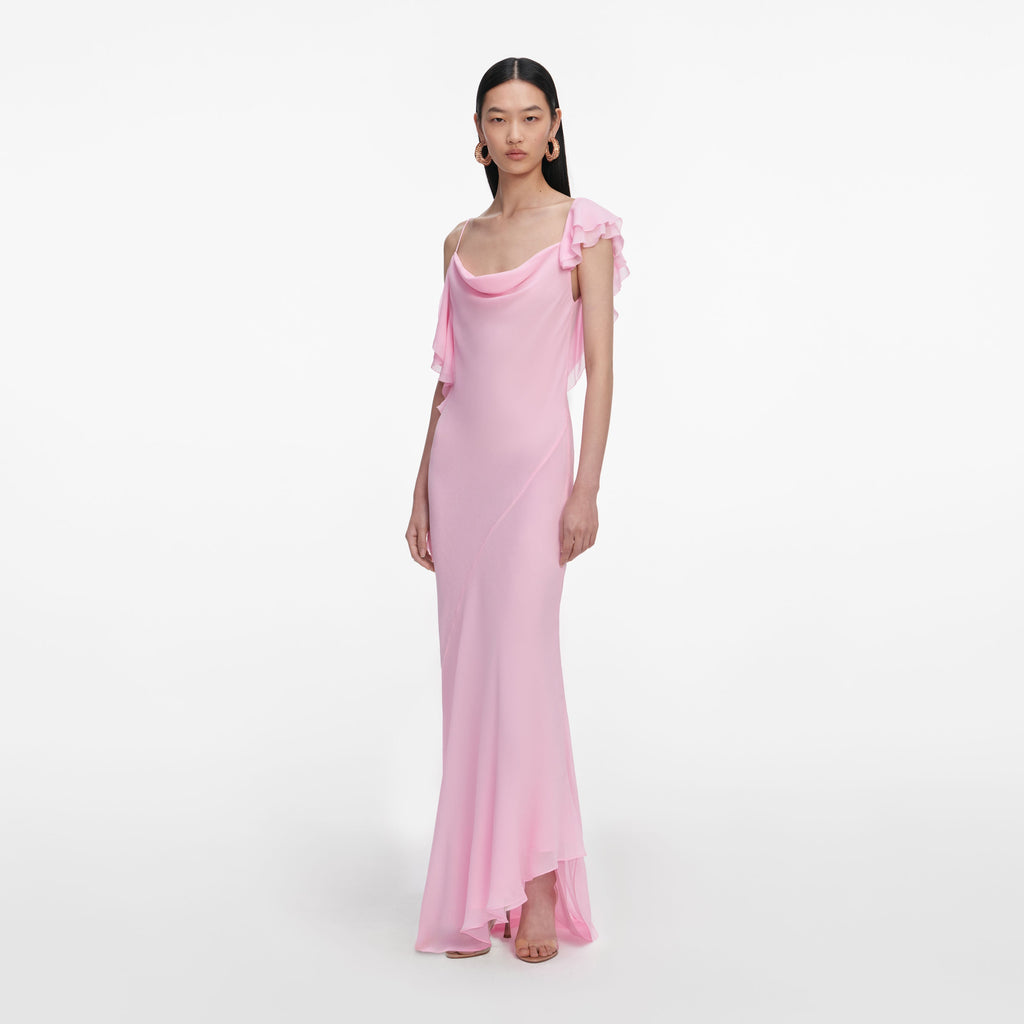 Pink Georgette Frill Maxi Dress