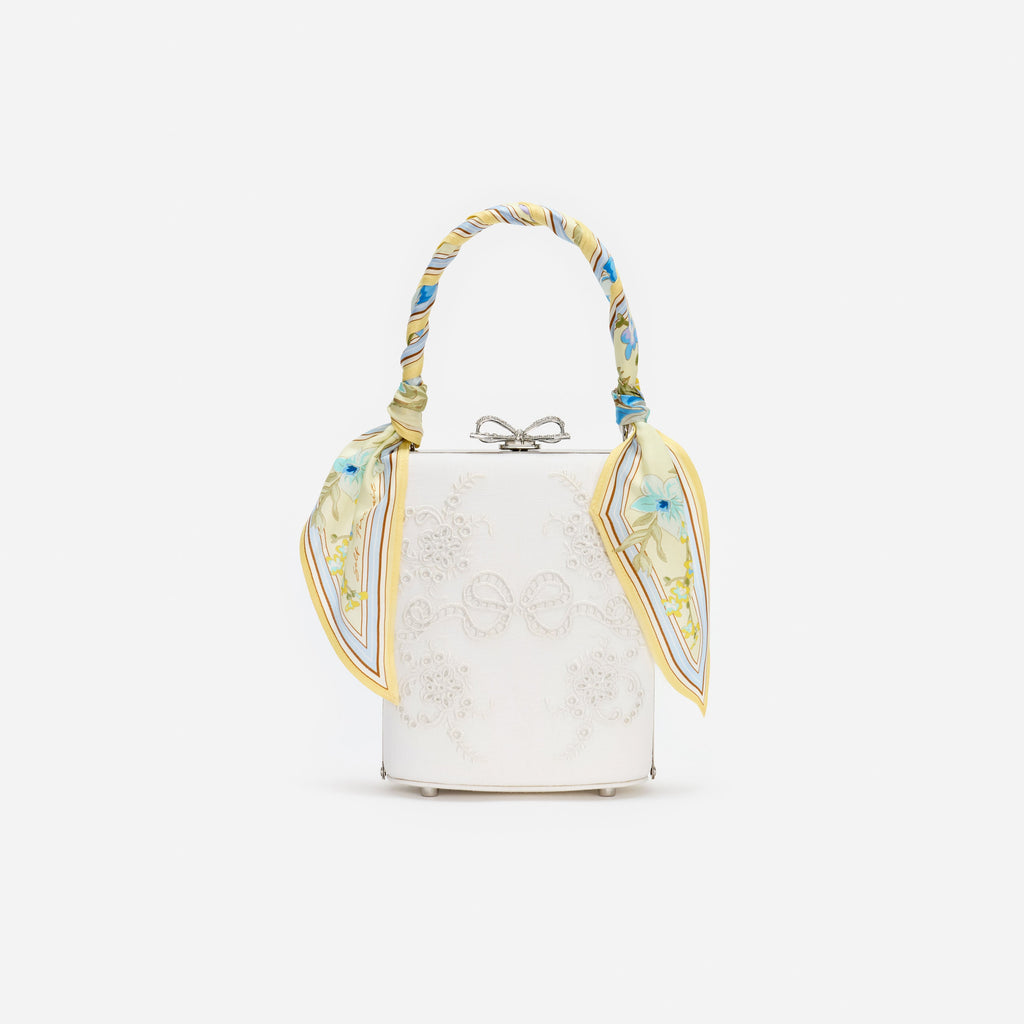 Cream Linen Yellow Floral Mini Bow Bag