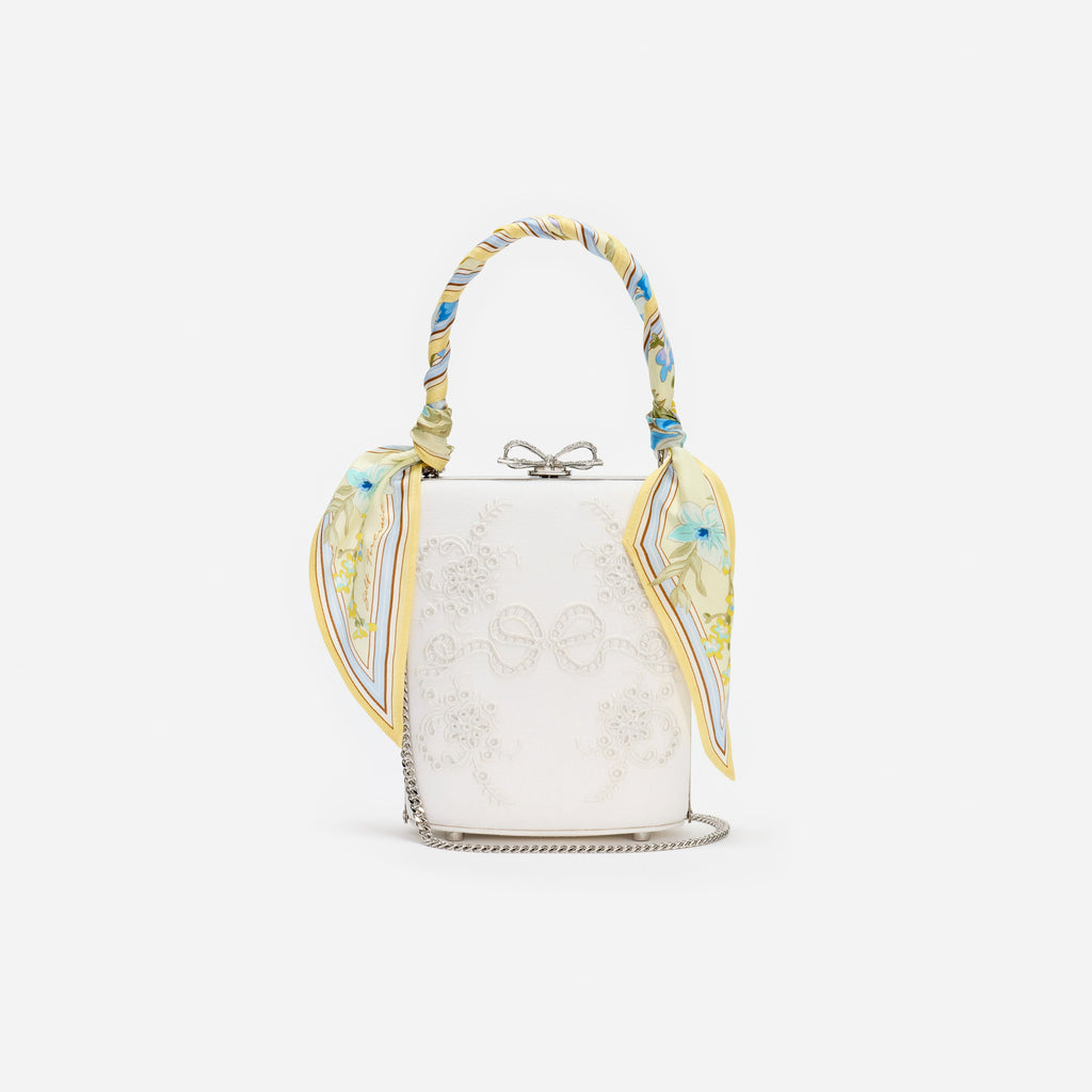 Cream Linen Yellow Floral Mini Bow Bag