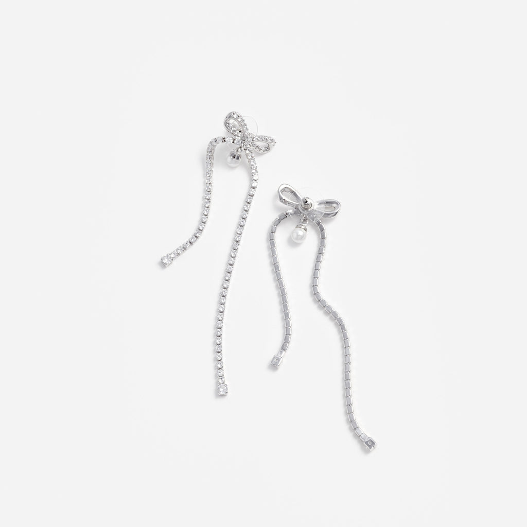 Crystal Bow Pearl Dangle Earrings