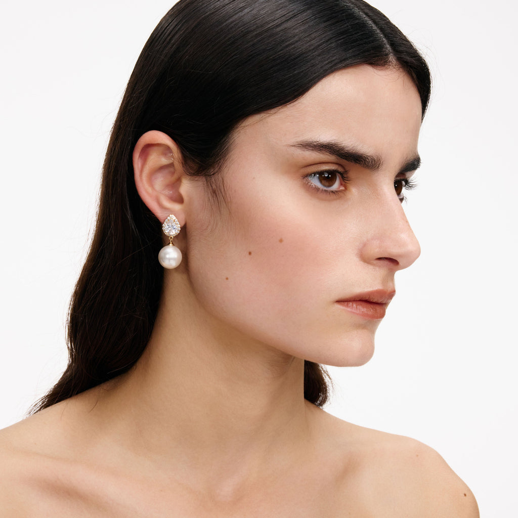 Gold Crystal Pearl Drop Earrings