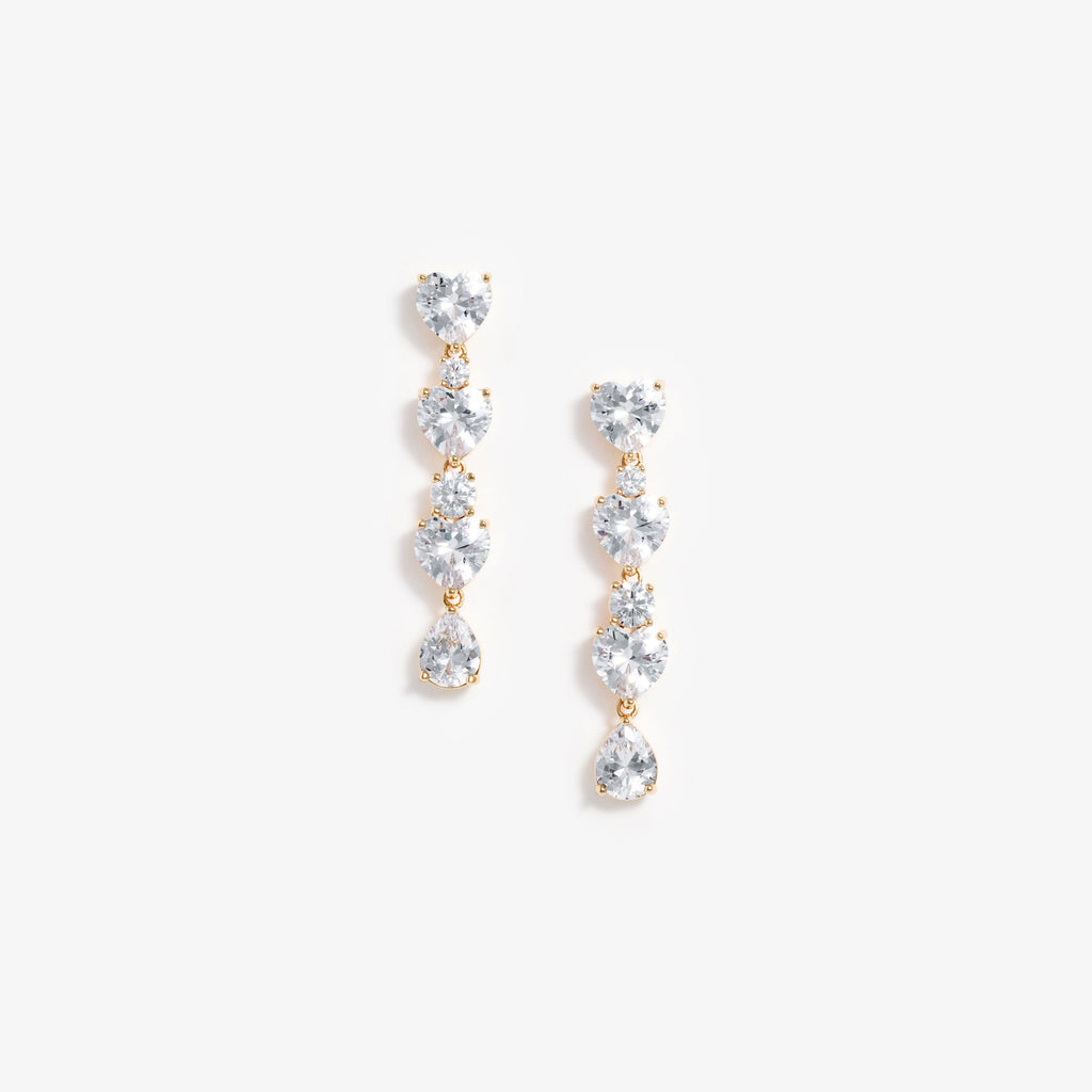 Gold Heart Crystal Tiered Earrings