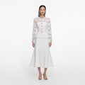 White Lace Crepe Midi Dress