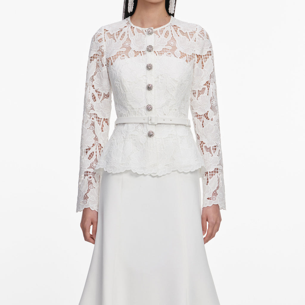 White Lace Crepe Midi Dress