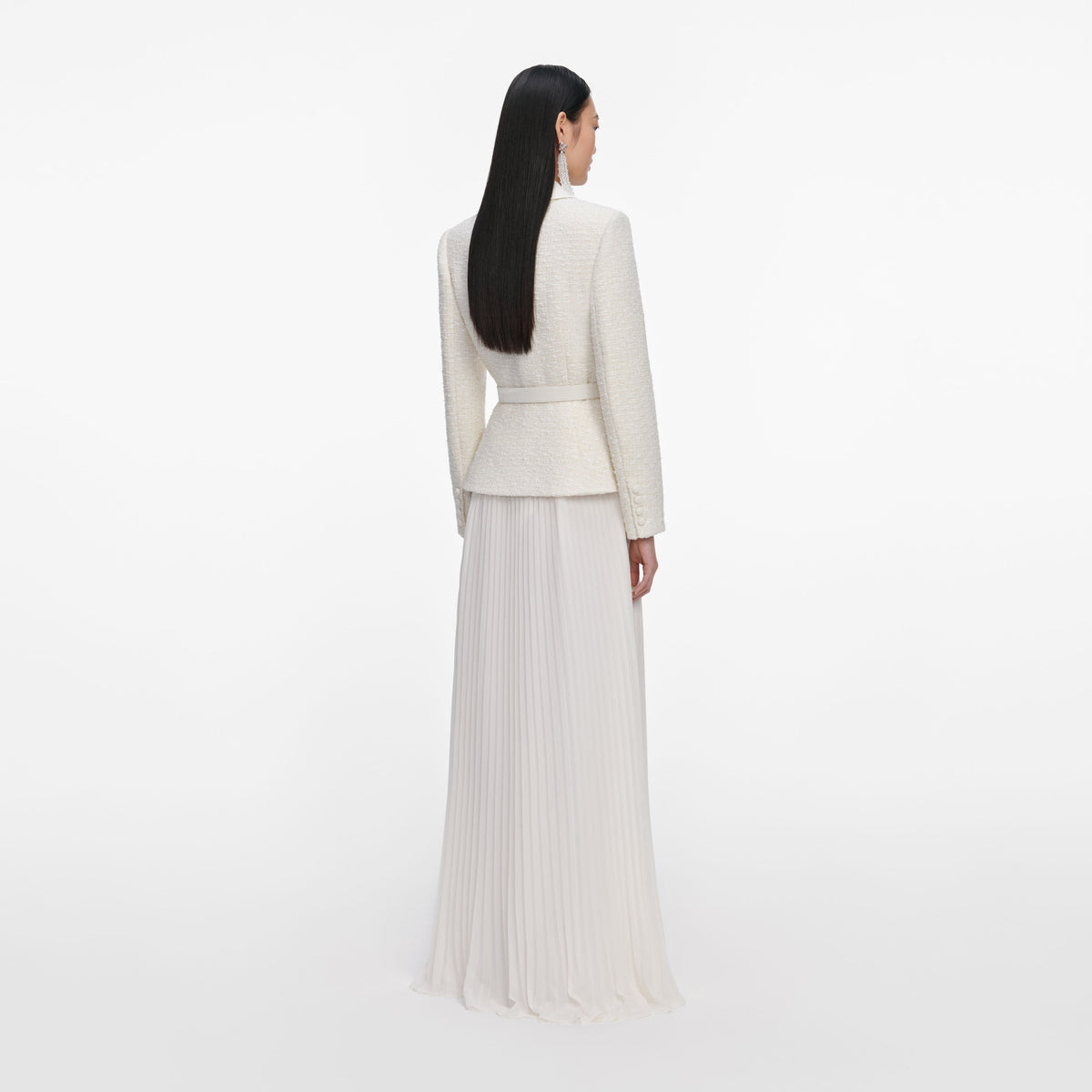 Cream Tailored Boucle Chiffon Maxi Dress