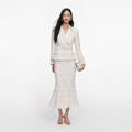 Cream Boucle Flower Lace Midi Dress