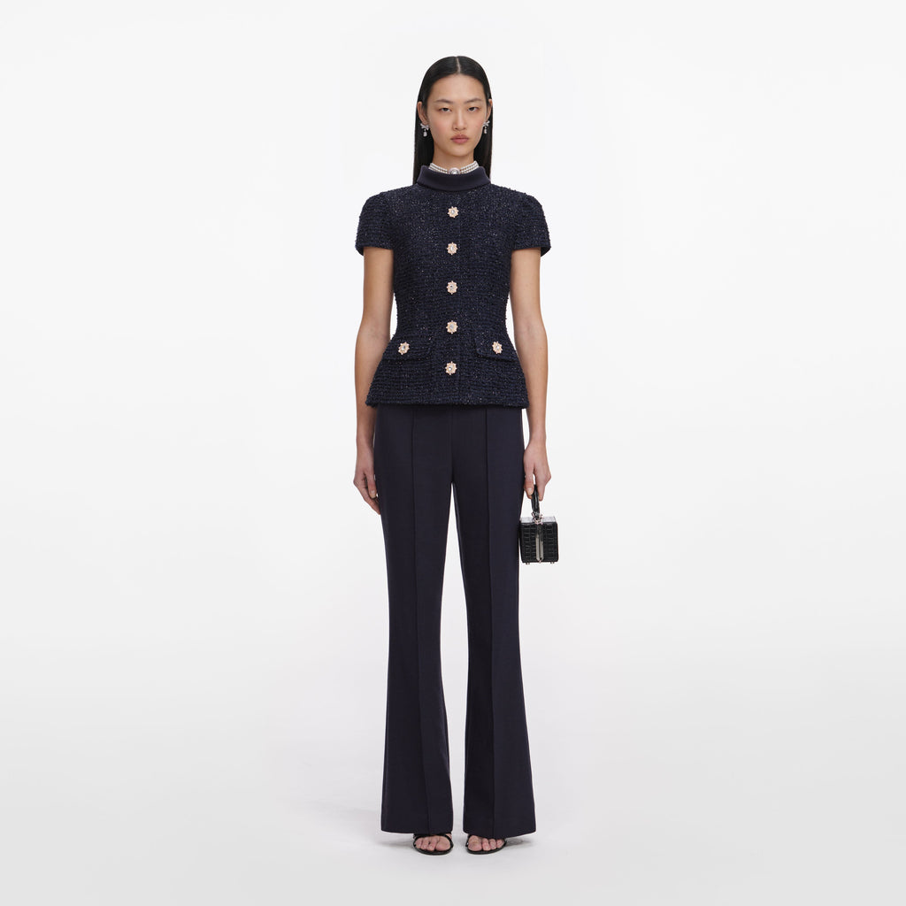 Navy Metallic Boucle Jumpsuit