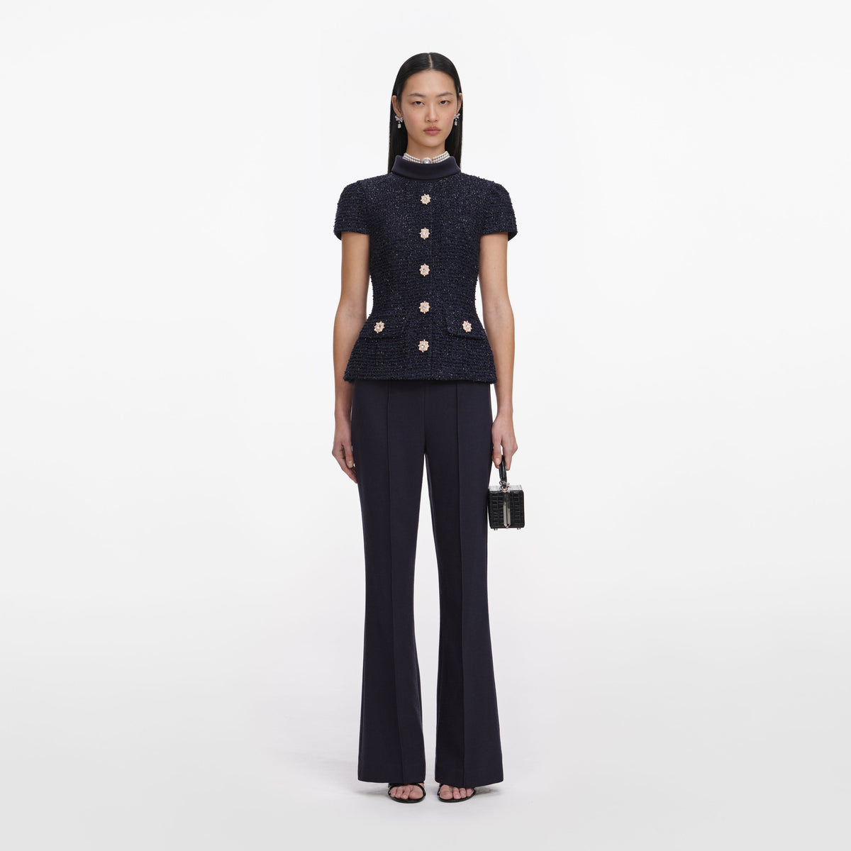 Navy Metallic Boucle Jumpsuit